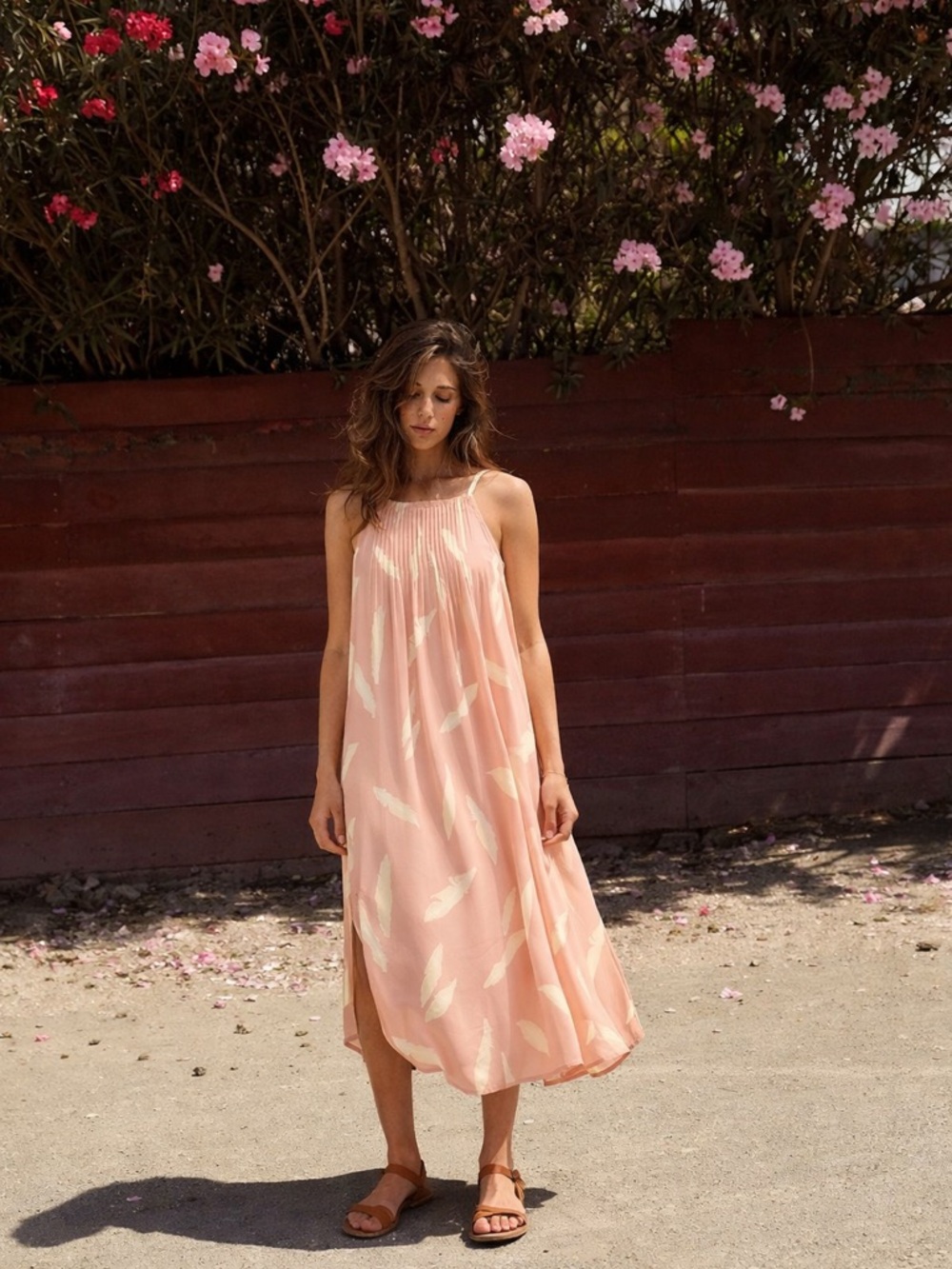 Christy Dawn The Lily Dress in Nude Floral Size Small Peach Pink Silk Midi Dress
